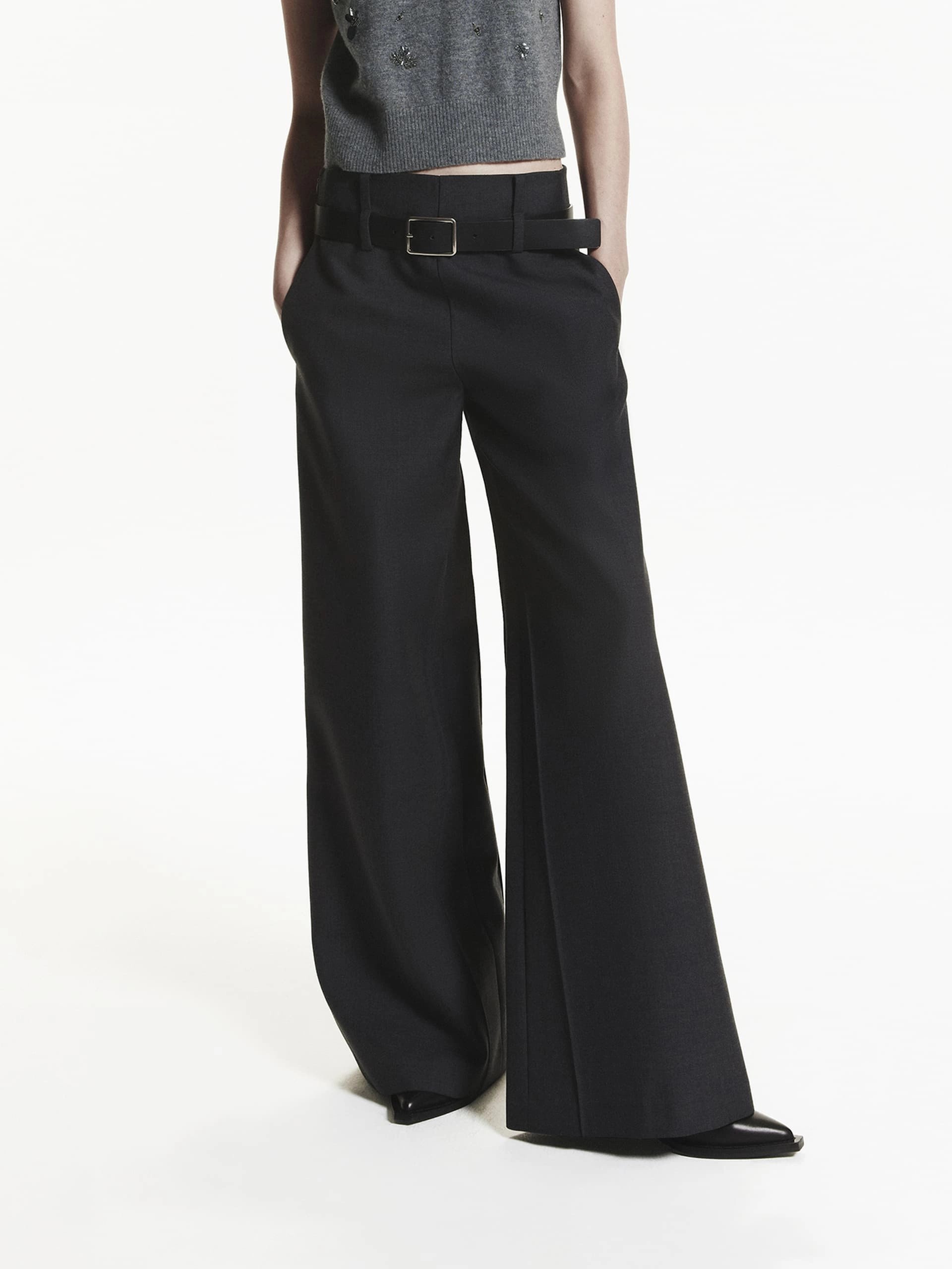 Belted Wide Leg Pants ExpandableSidePanels Durable Fit