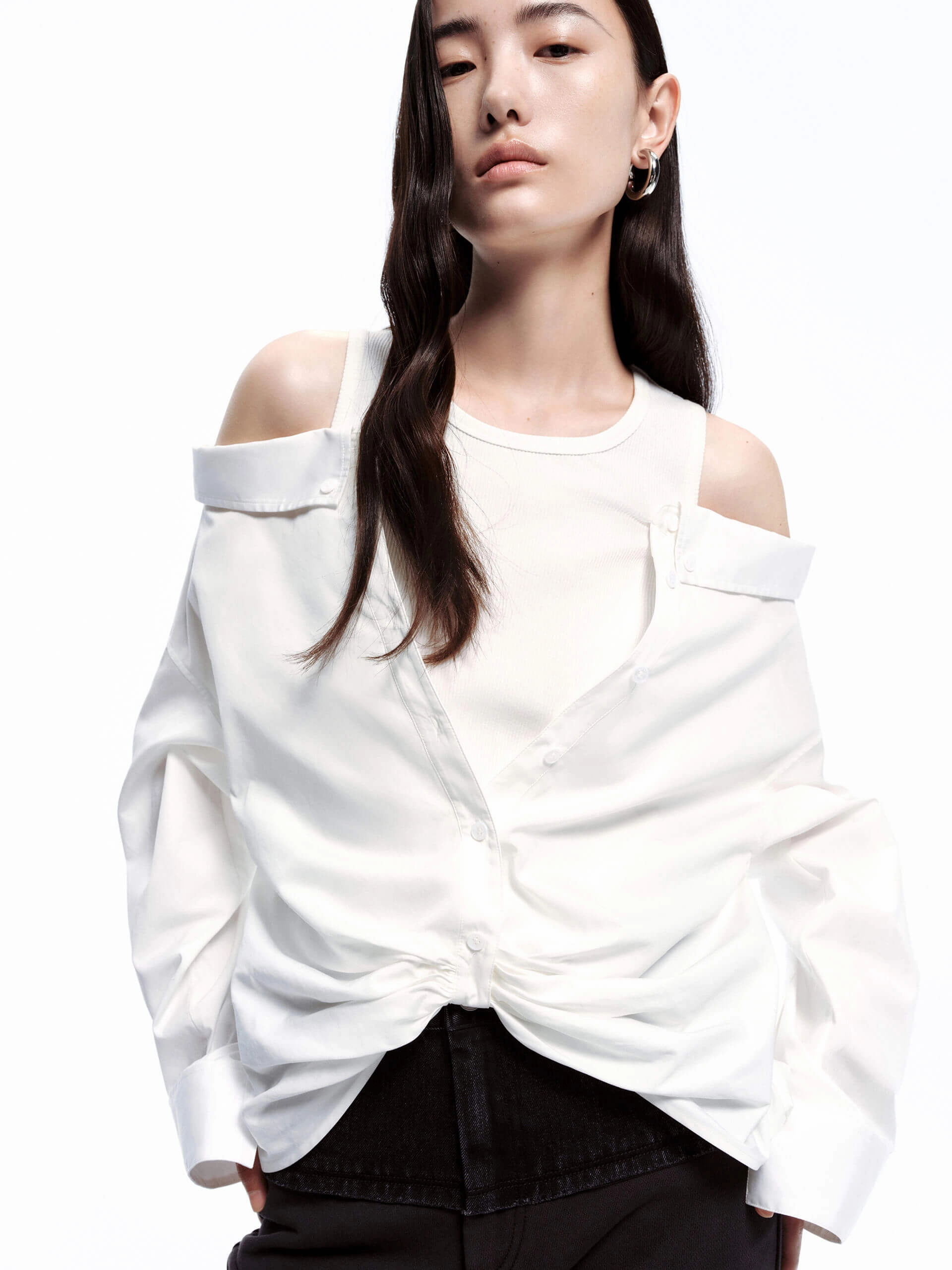 Cut Shoulder Paneled Top Organic Cotton Blend Antimicrobial Treatment