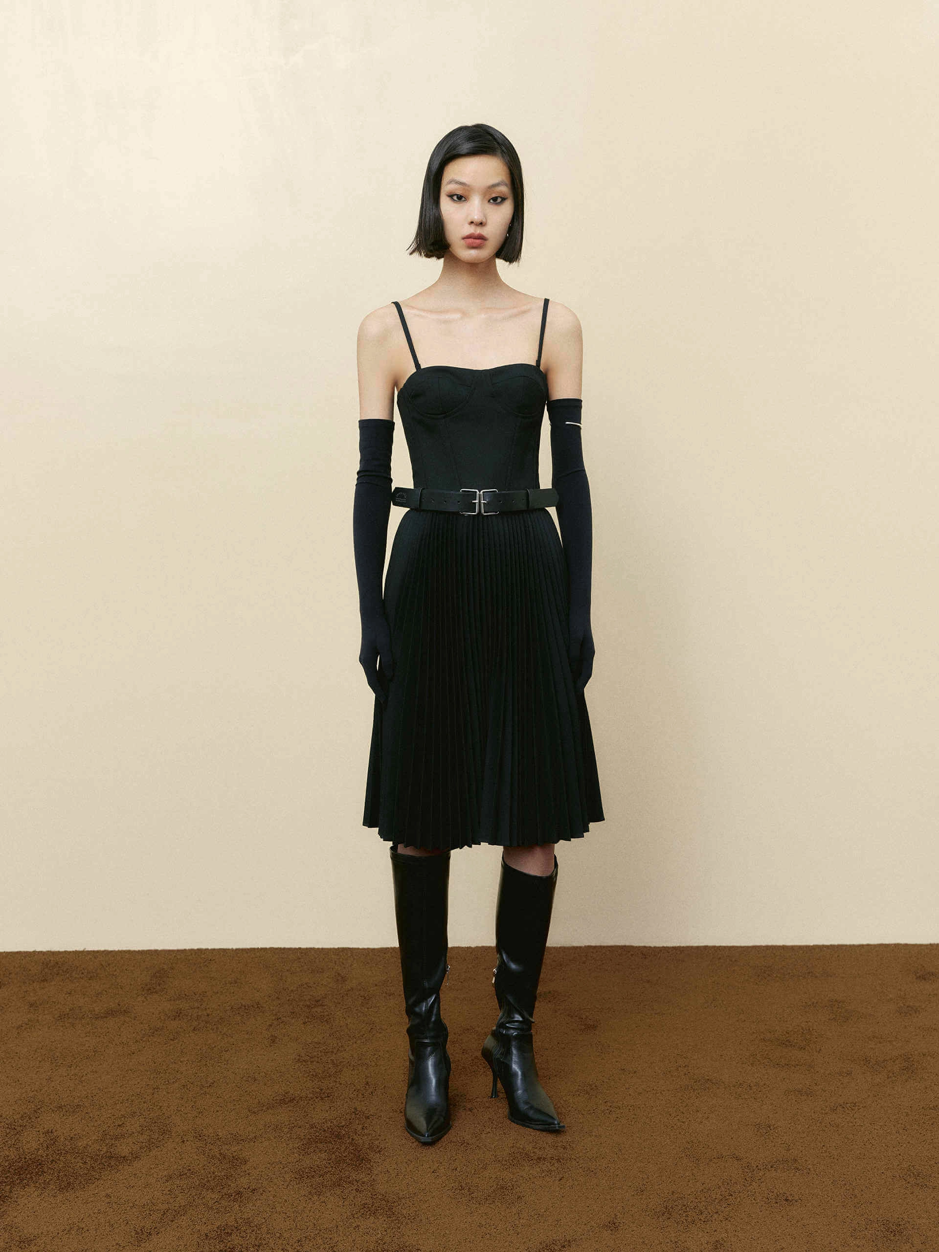 Black Corset Pleated Spaghetti Dress Chic Layer Summer Mood