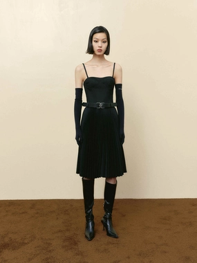 Black Corset Pleated Spaghetti Dress Chic Layer Summer Mood