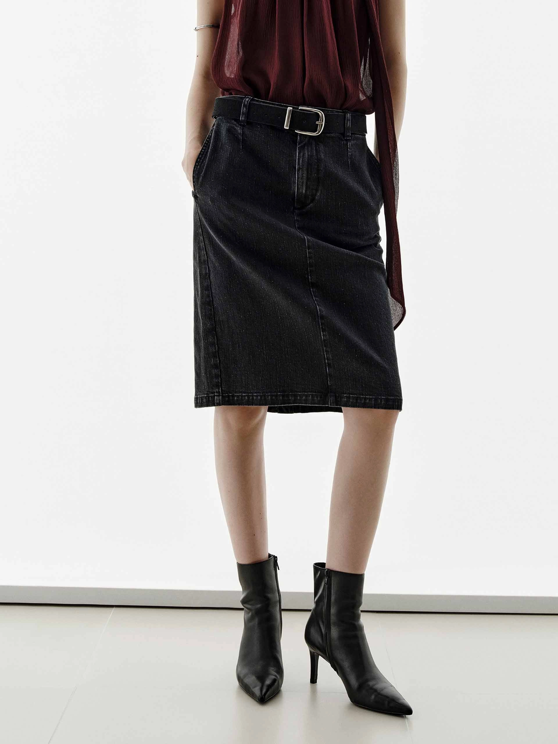 Black Denim Midi Skirt Flattering Comfort Wear