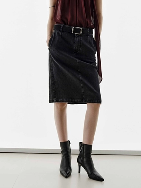 Black Denim Midi Skirt Flattering Comfort Wear