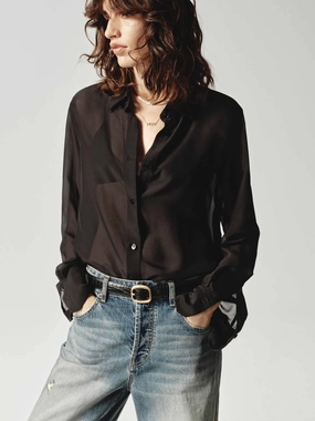 Quick Dry Blend Black Silk Sheer Shirt