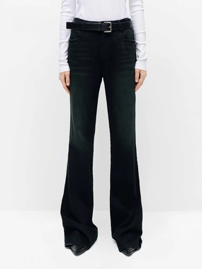 Laser Cut Edges Black Wash Straight Jeans