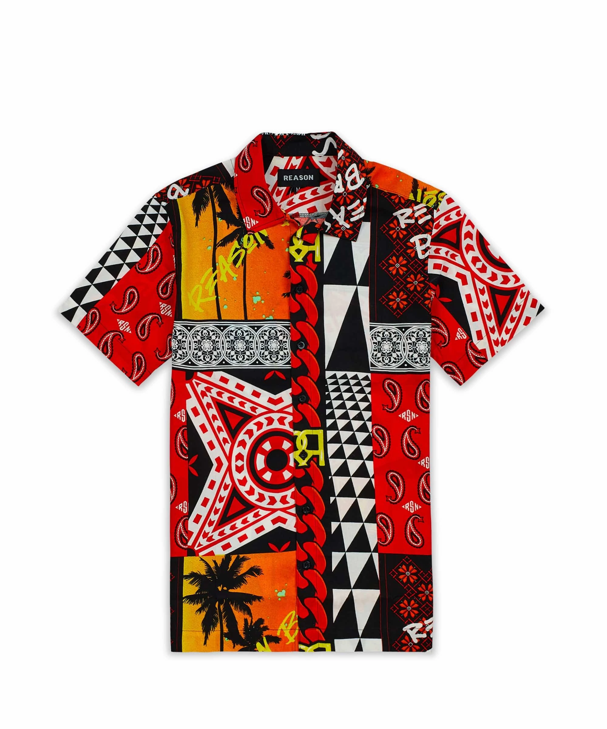 SublimatedPrint Contoured Armhole Design Blaze Geometric Allover Print Short Sleeve Shirt