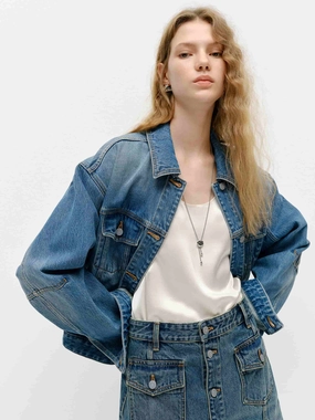 Tailored Silhouette Thermal Regulation System Blue Wash Denim Jacket