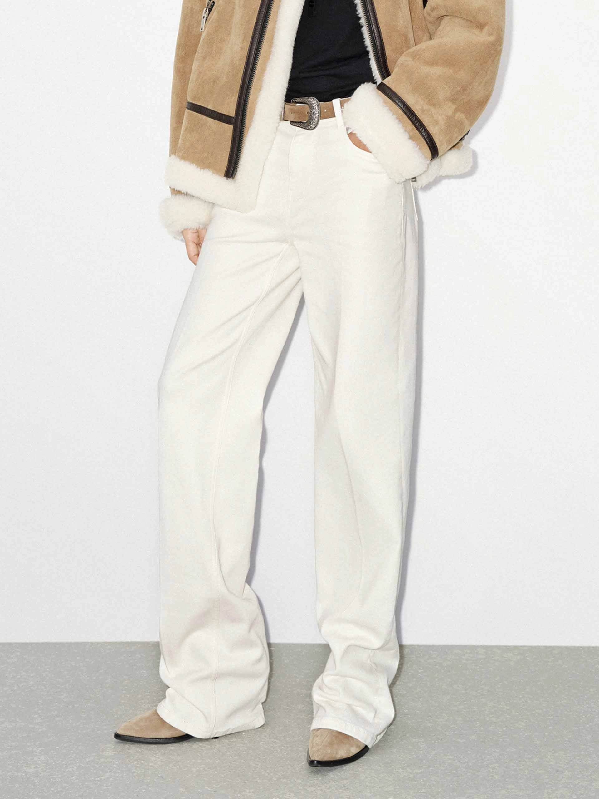 Earthy Modern Minimalist Office Wear White Straight Leg Jeans