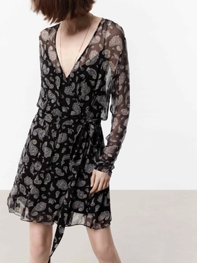 Wrap Paisley Print Dress Functional Fit Texture Flow