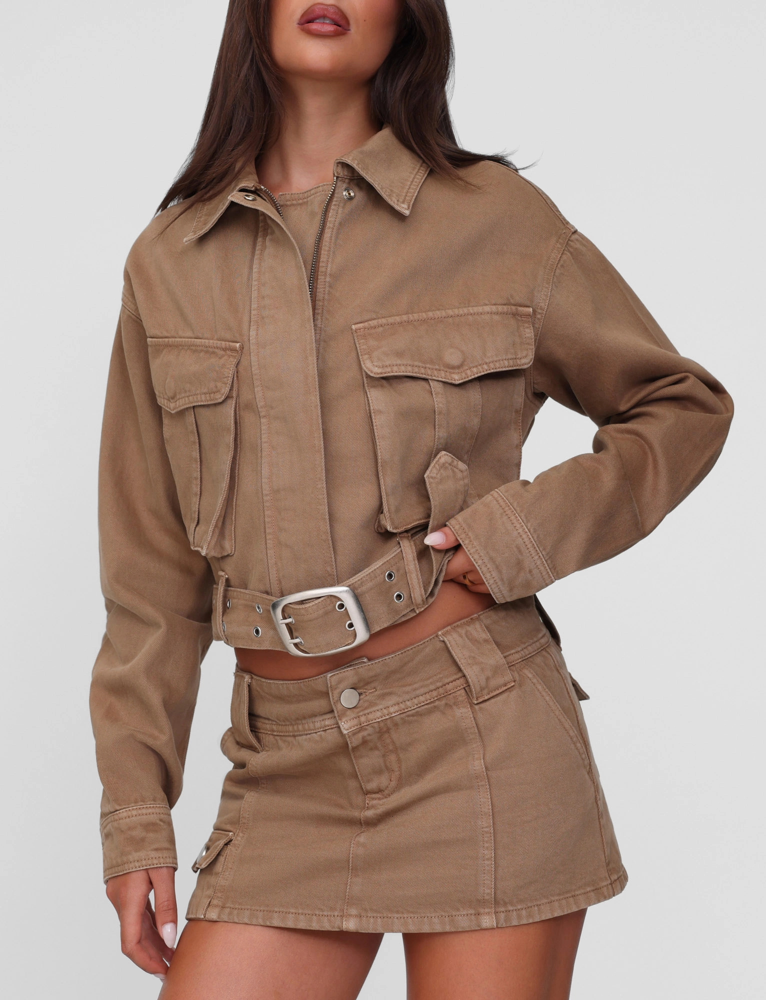 ZELIE MINI SKORT - NEUTRAL : SANDBLAST : WASHED TAN Quilted Texture
