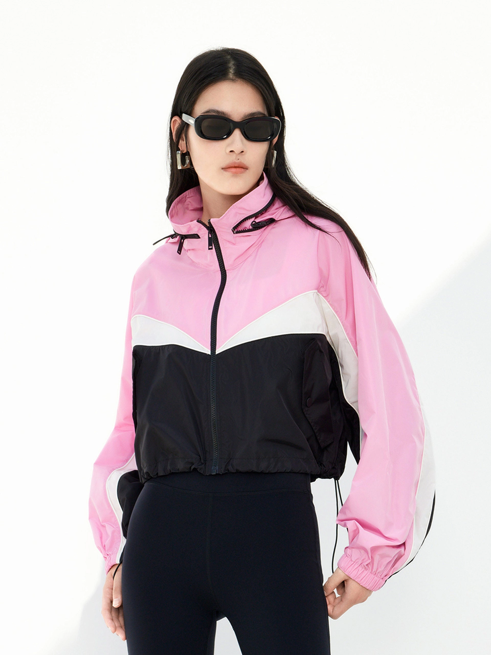 Sun Protective Fabric Sleek Casual Contrast Zip Jacket with Hooded