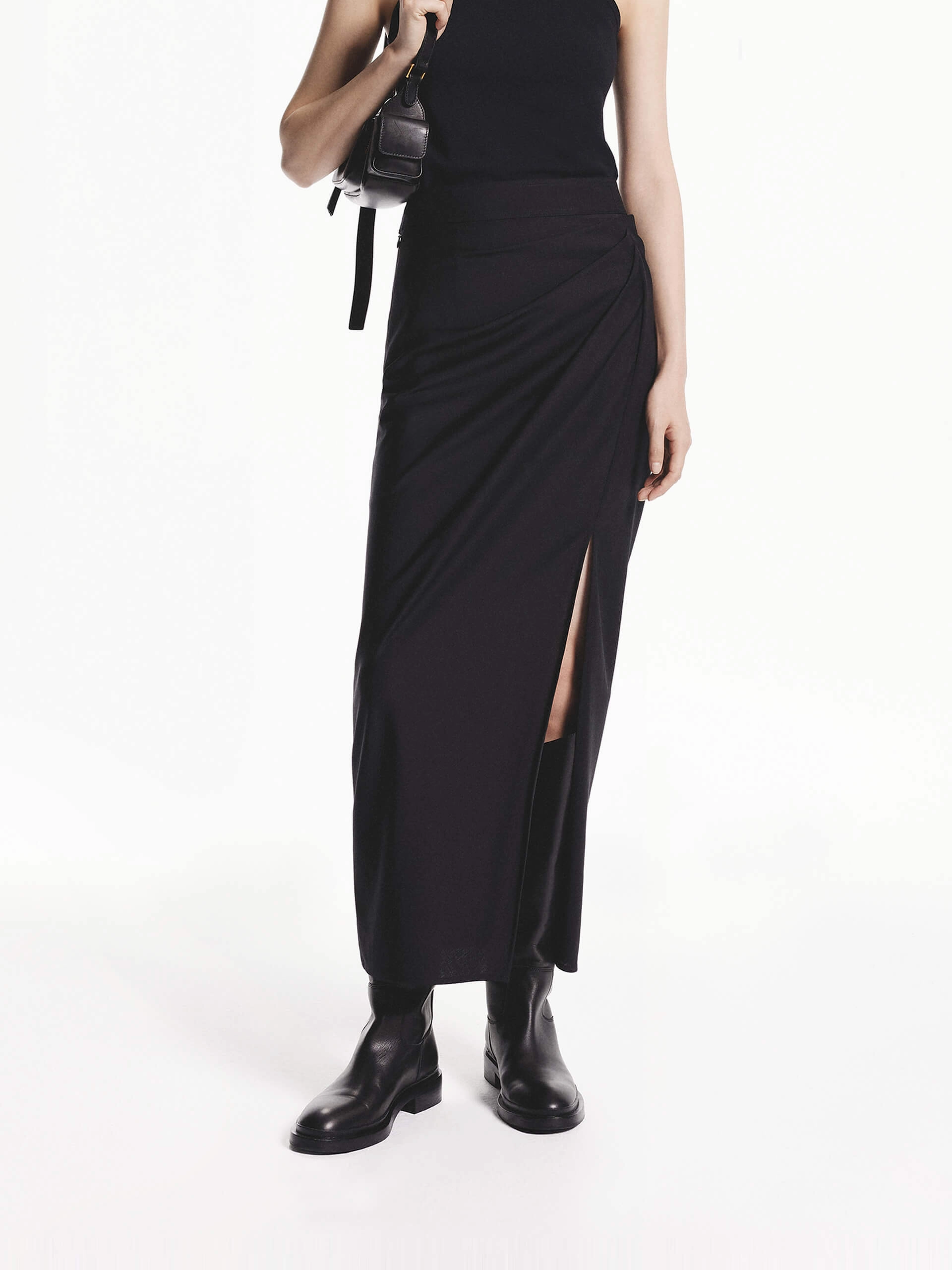 Fashion-Forward ComfortWaistband Side Pleated Midi Skirt