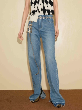 Side Slit Straight Leg Jeans Lightweight Denim Casual Friday Picnic Style Nature Lover
