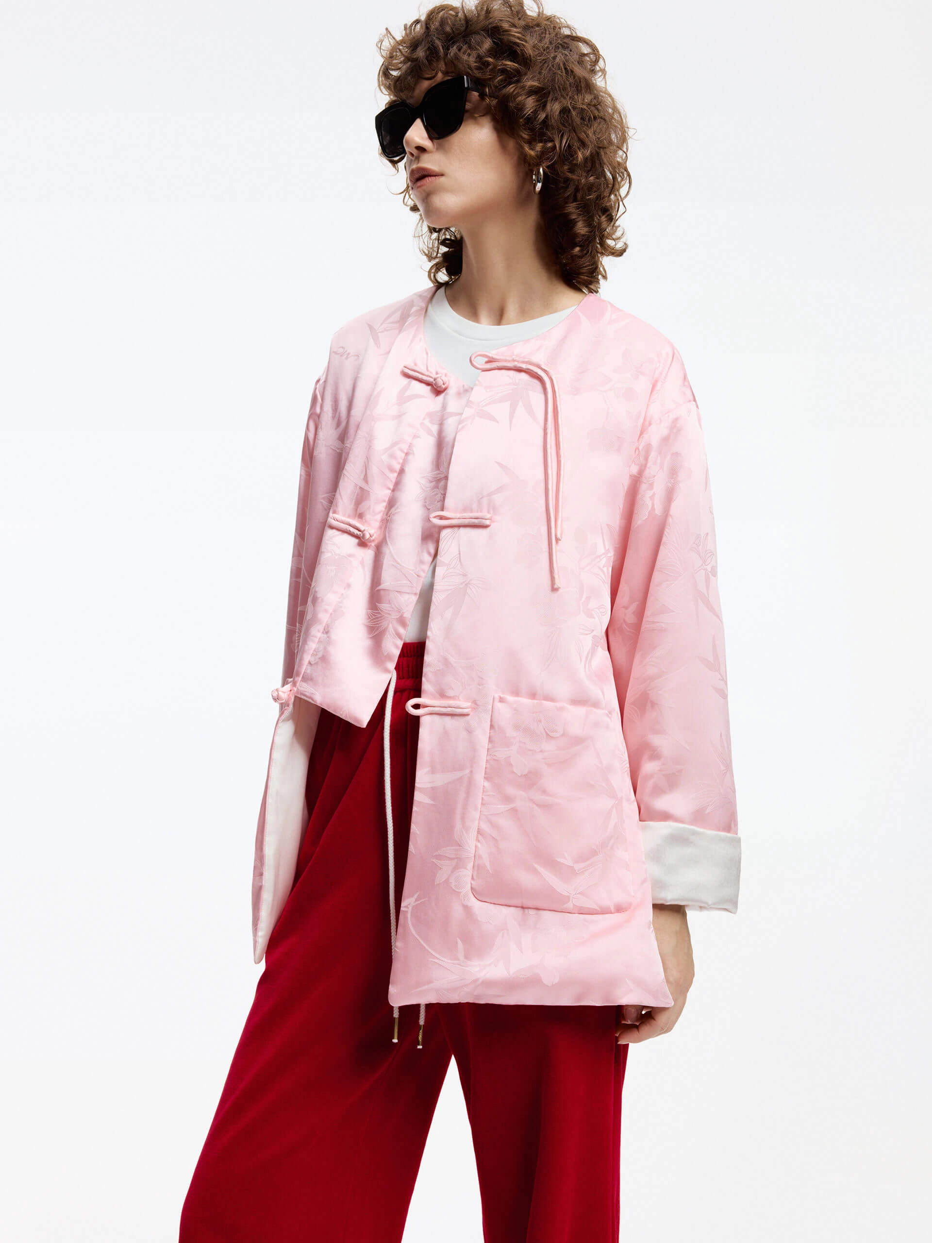 Silk Blend Collarless Coat Relaxed Daily Style Magnetic Closures