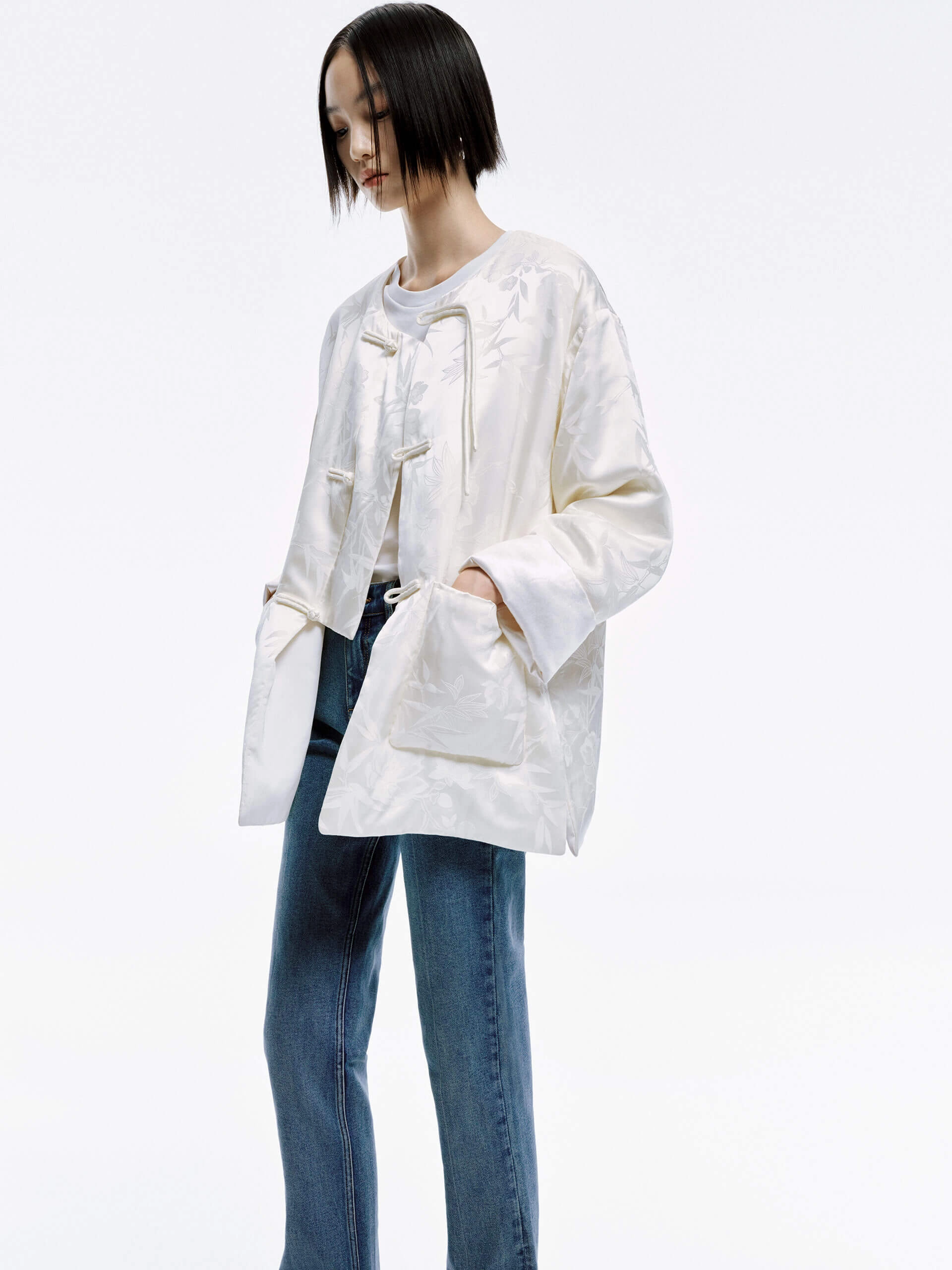 Silk Blend Collarless Coat All Seasons