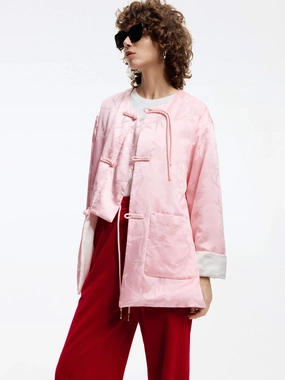 DoubleLayered Collar Silk Blend Collarless Coat