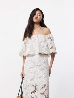 Off Shoulder Lace Blouse Hidden Zipper