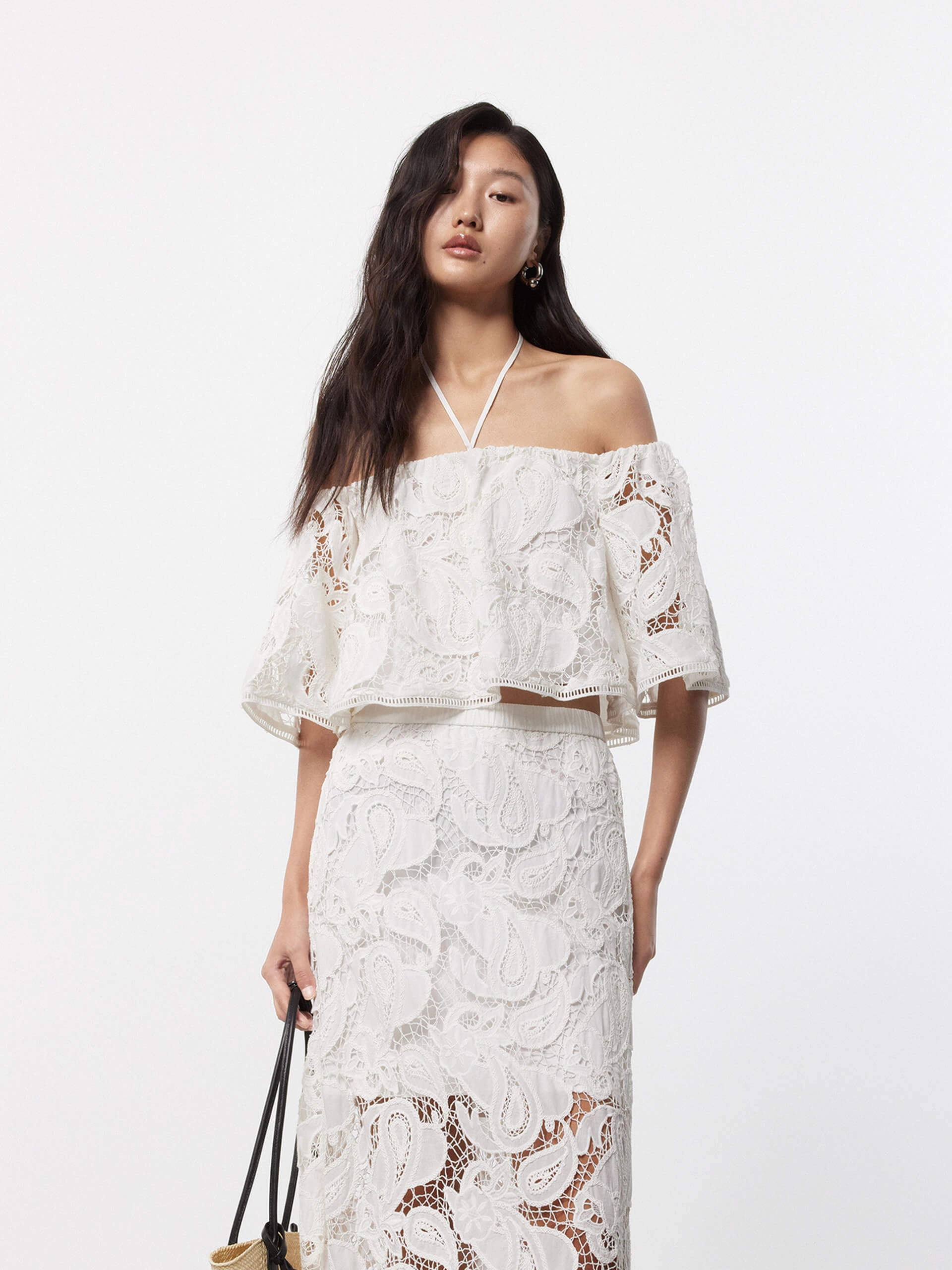 Off Shoulder Lace Blouse Hidden Zipper