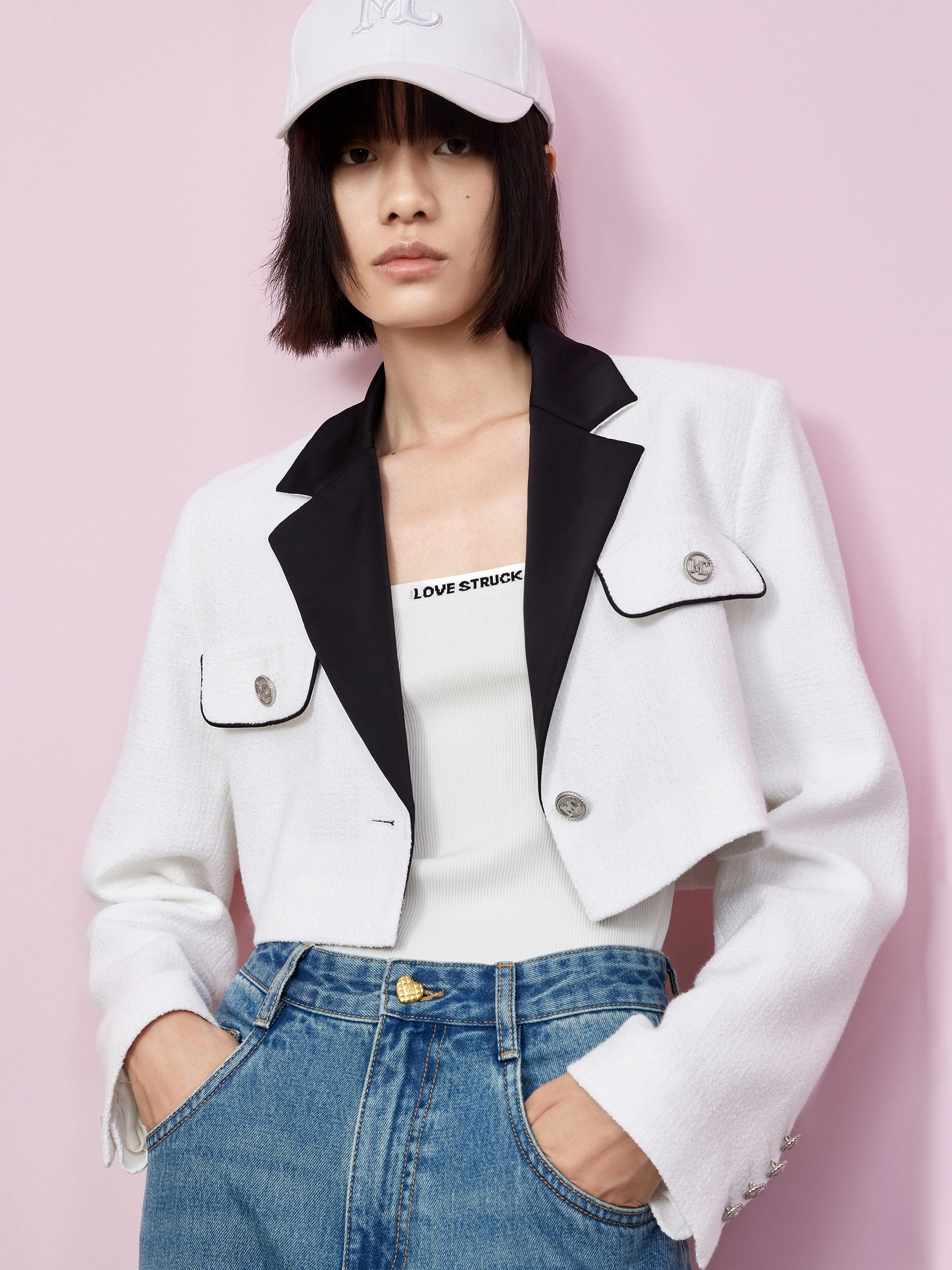 Contrast Textured Crop Blazer WindResistant Coating Weatherproof Zipper