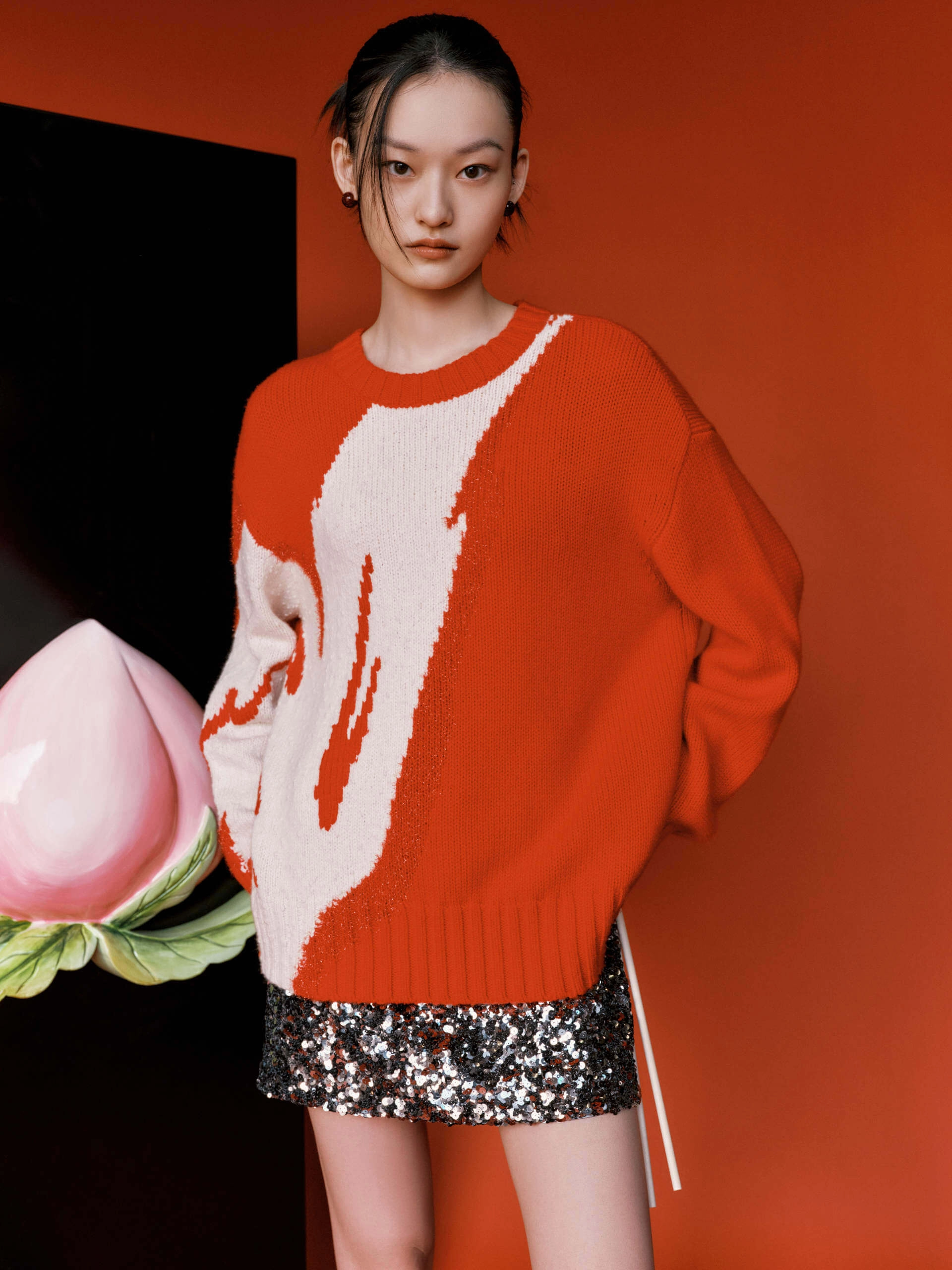 Contrast Stitch Detail Loose Round Neck Sweater