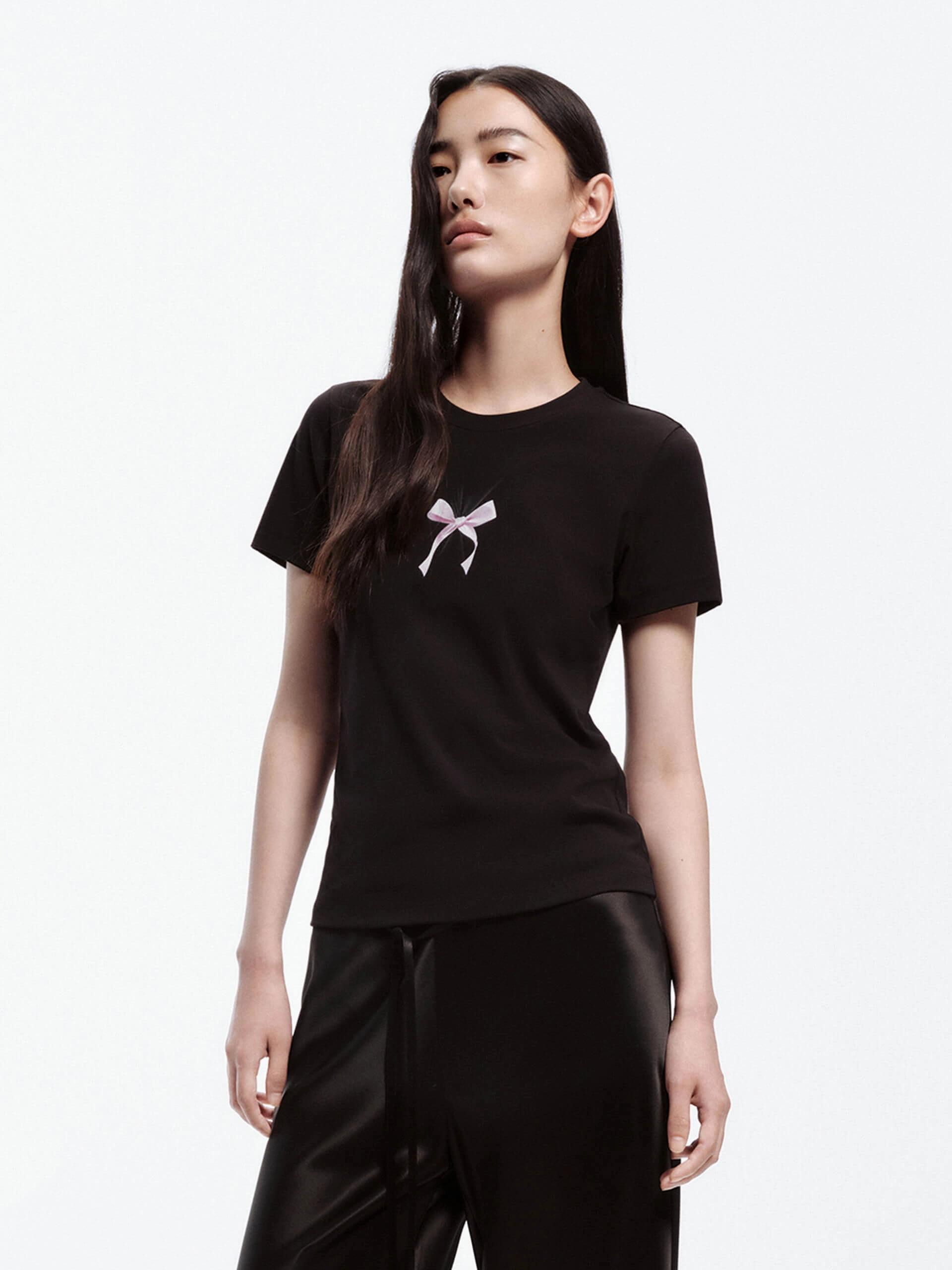 Easy Wear Style Bow Print Cotton Blend T-shirt