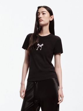 SustainableManufacturing Bow Print Cotton Blend T-shirt