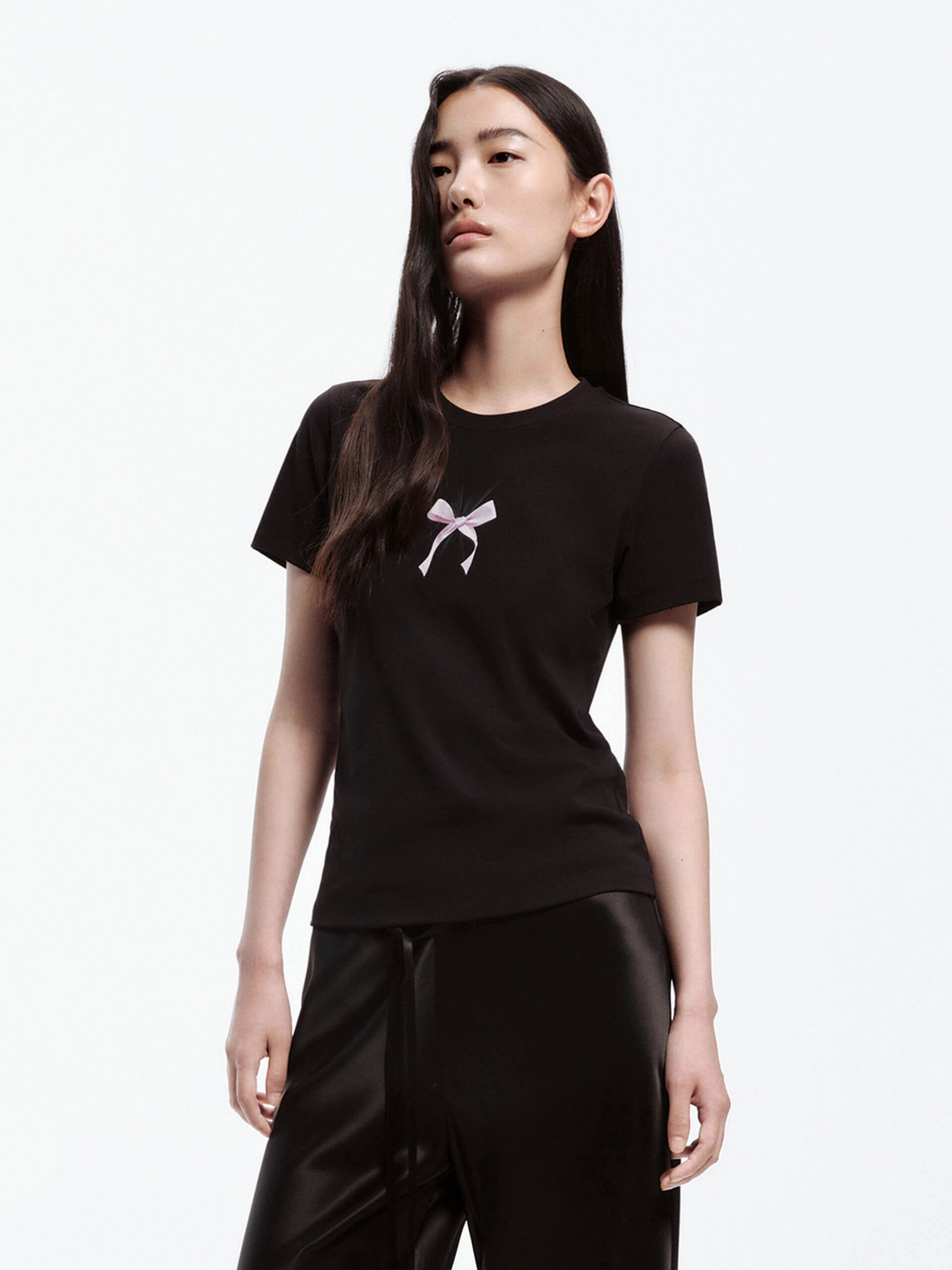 Bow Print Cotton Blend T-shirt LongLastingColor