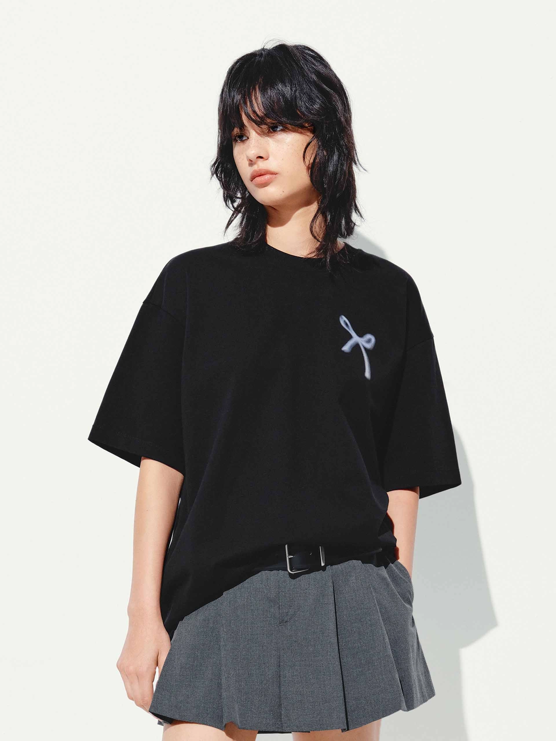 Layering Comfort Casual Layer Look Bow Print Short Sleeves T-shirt