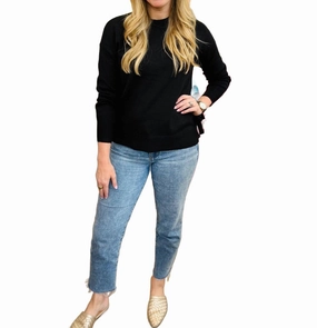 Bow Side Sweater In Black Stretchable Cuff