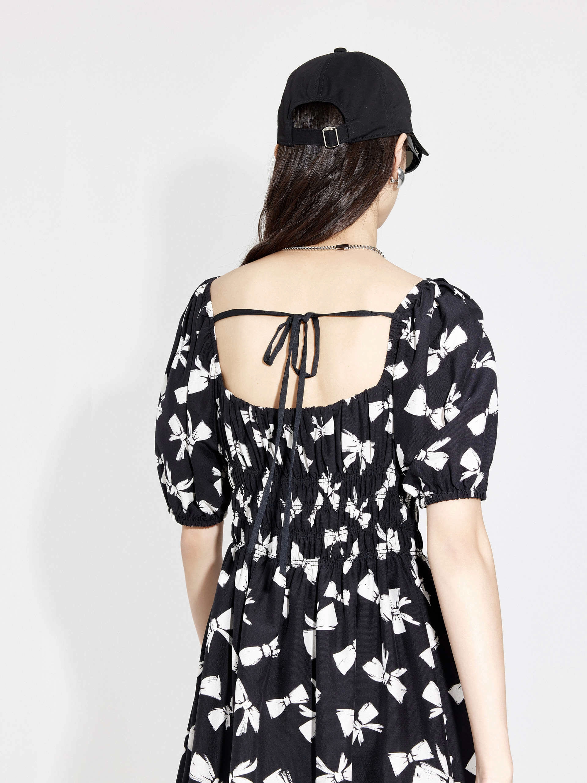Draped Silhouette Fitted Shape Bowknot Pattern Mini Dress