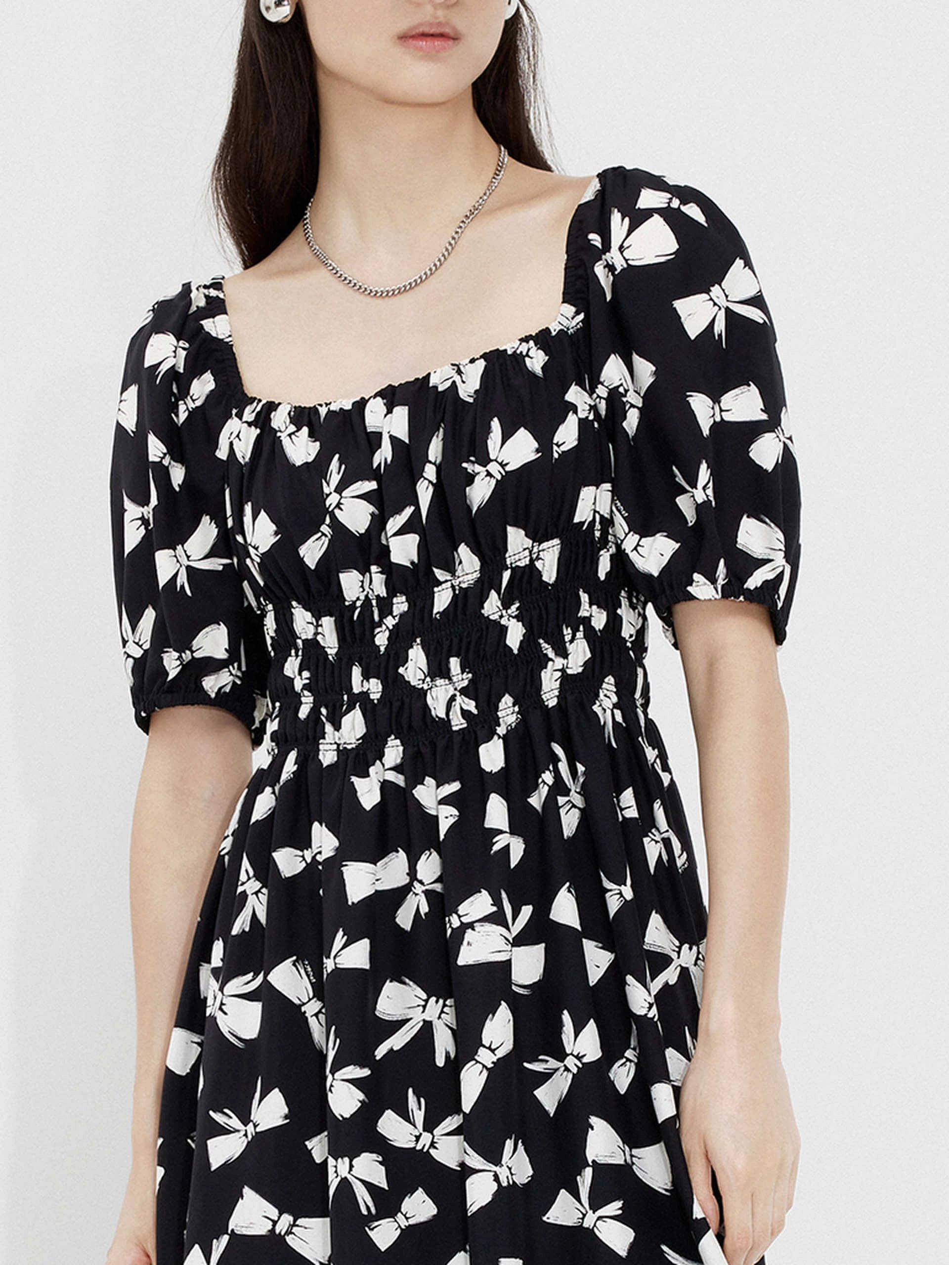 Bowknot Pattern Mini Dress Mood Flex Office Glam