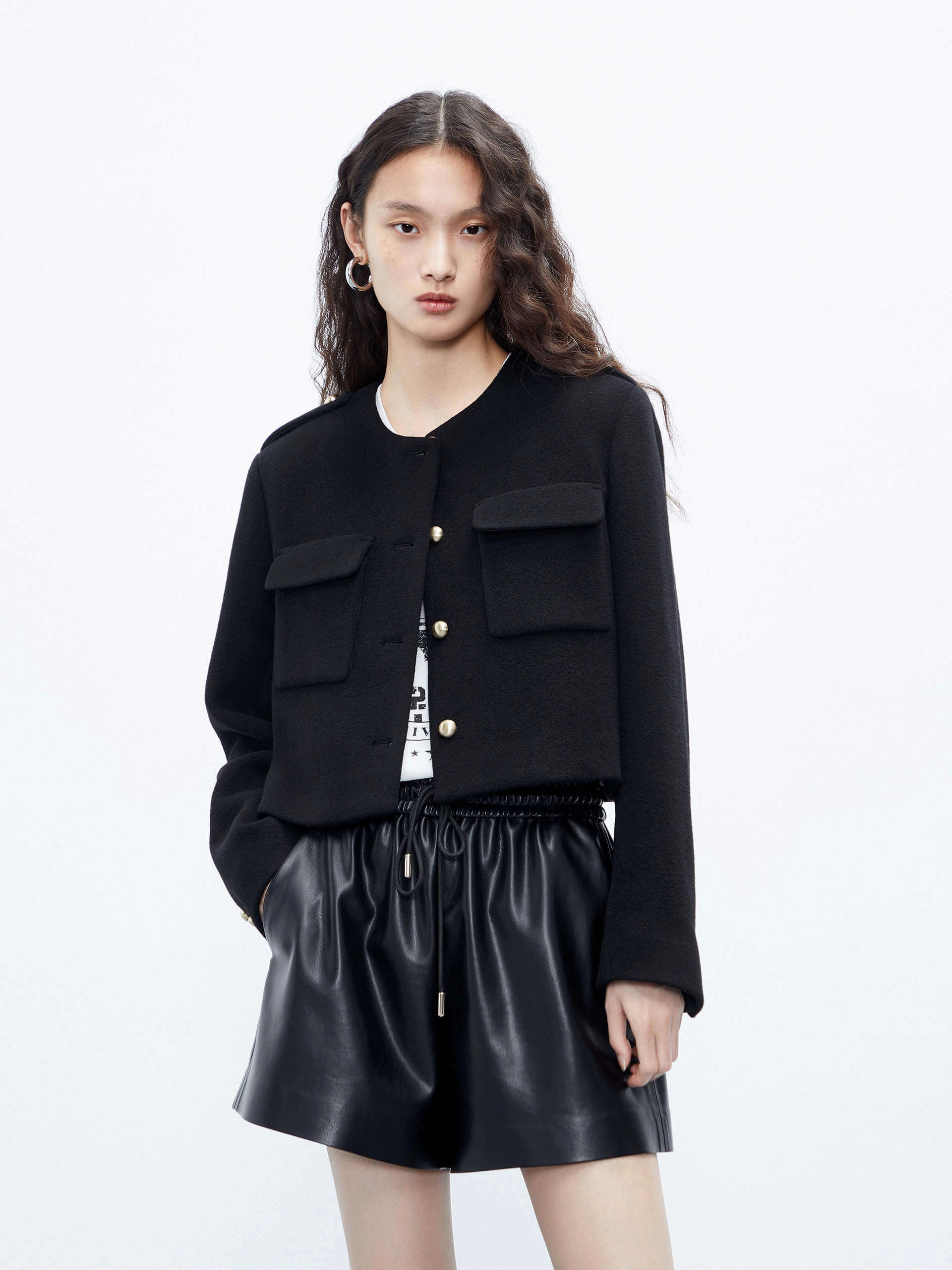 Boxy Fit Cropped Jacket StretchMaterial Tencel Lyocell Fiber