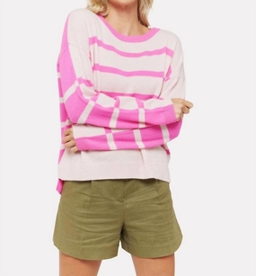 Effortless Layer Light and Cozy Boxy Stripe Crew Neck Jumper In Cherry Blossom