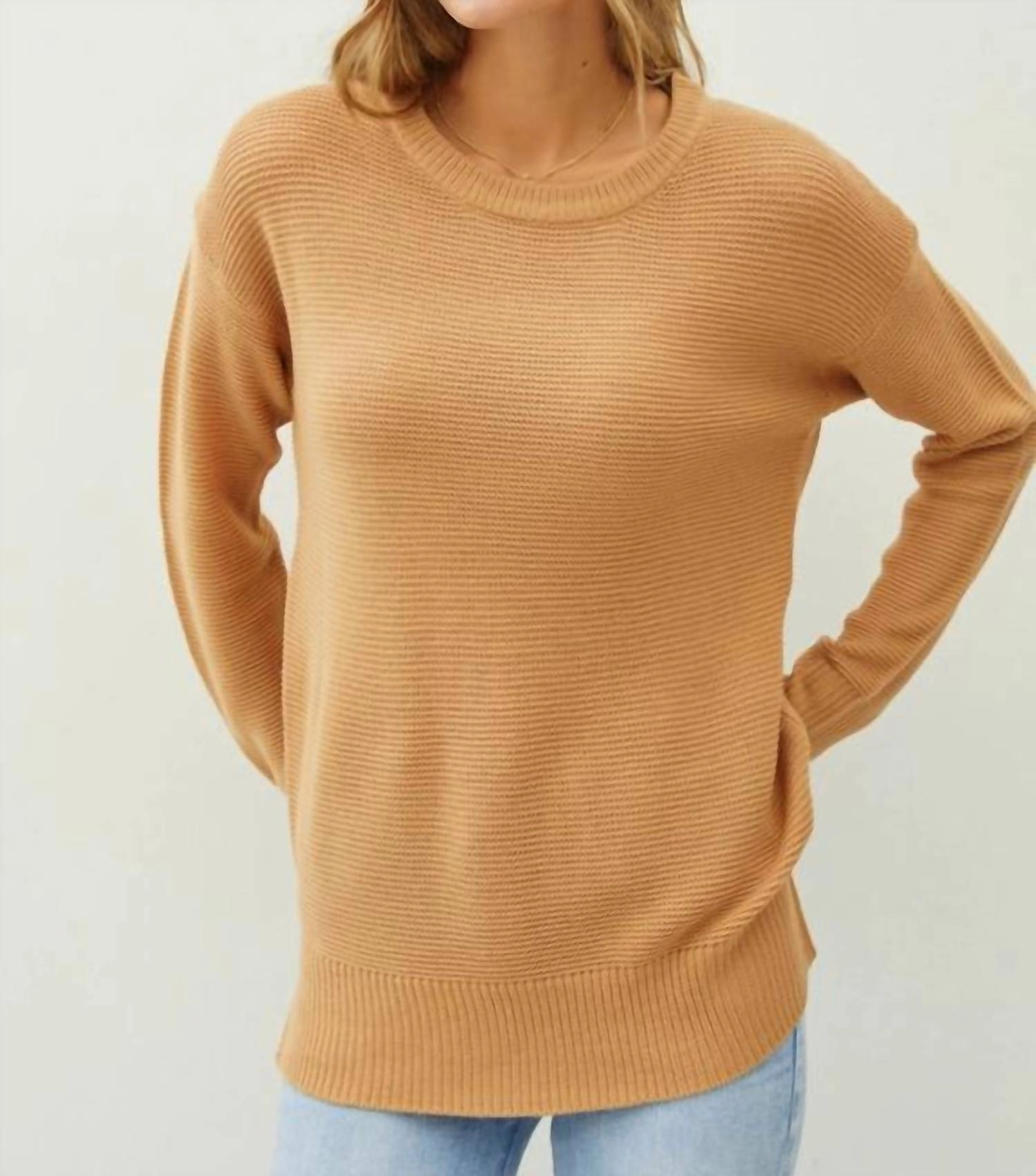 Boyfriend Fit Sweater In Butterscotch Comfy Winter Wear Drop Needle Detailing