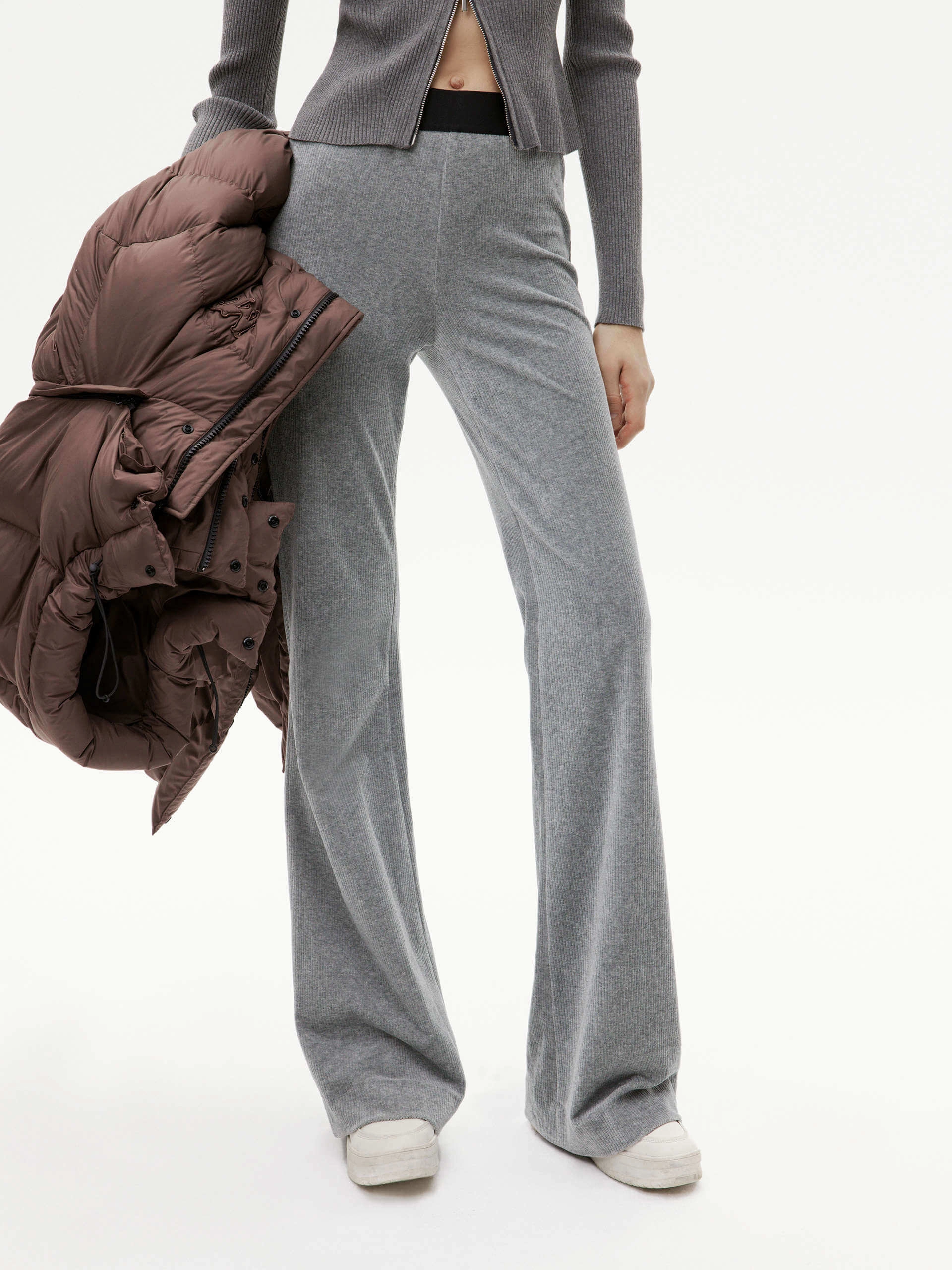 Outdoor Style Reinforced Seams Elastic Waist Flared Pants