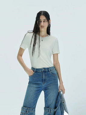 Round Neck Knitted T-shirt Pastel color