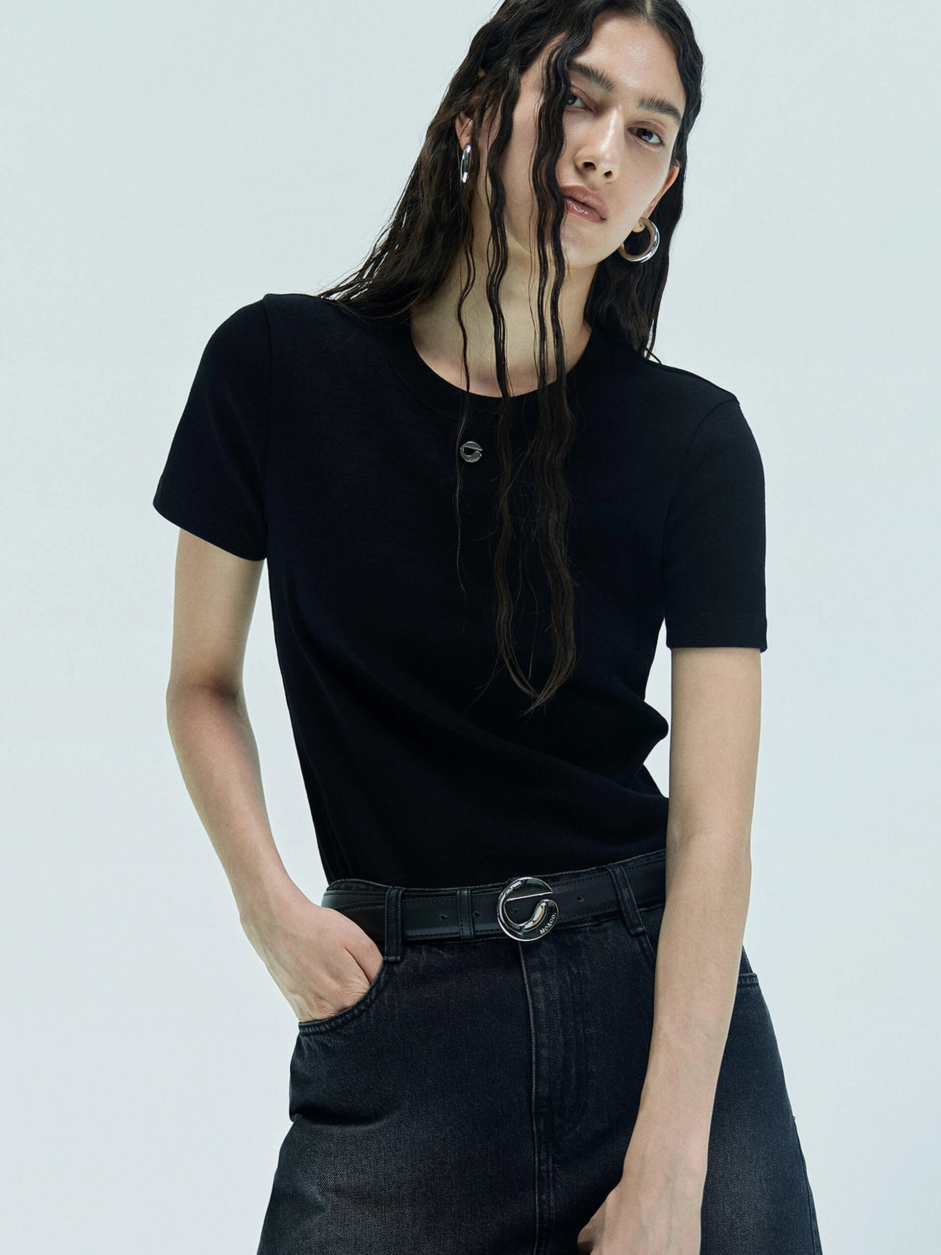 Round Neck Knitted T-shirt Street Trendy Pre Shrunk Fabric