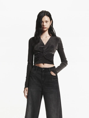Front Twist Cropped Top Fray Resistant Edges