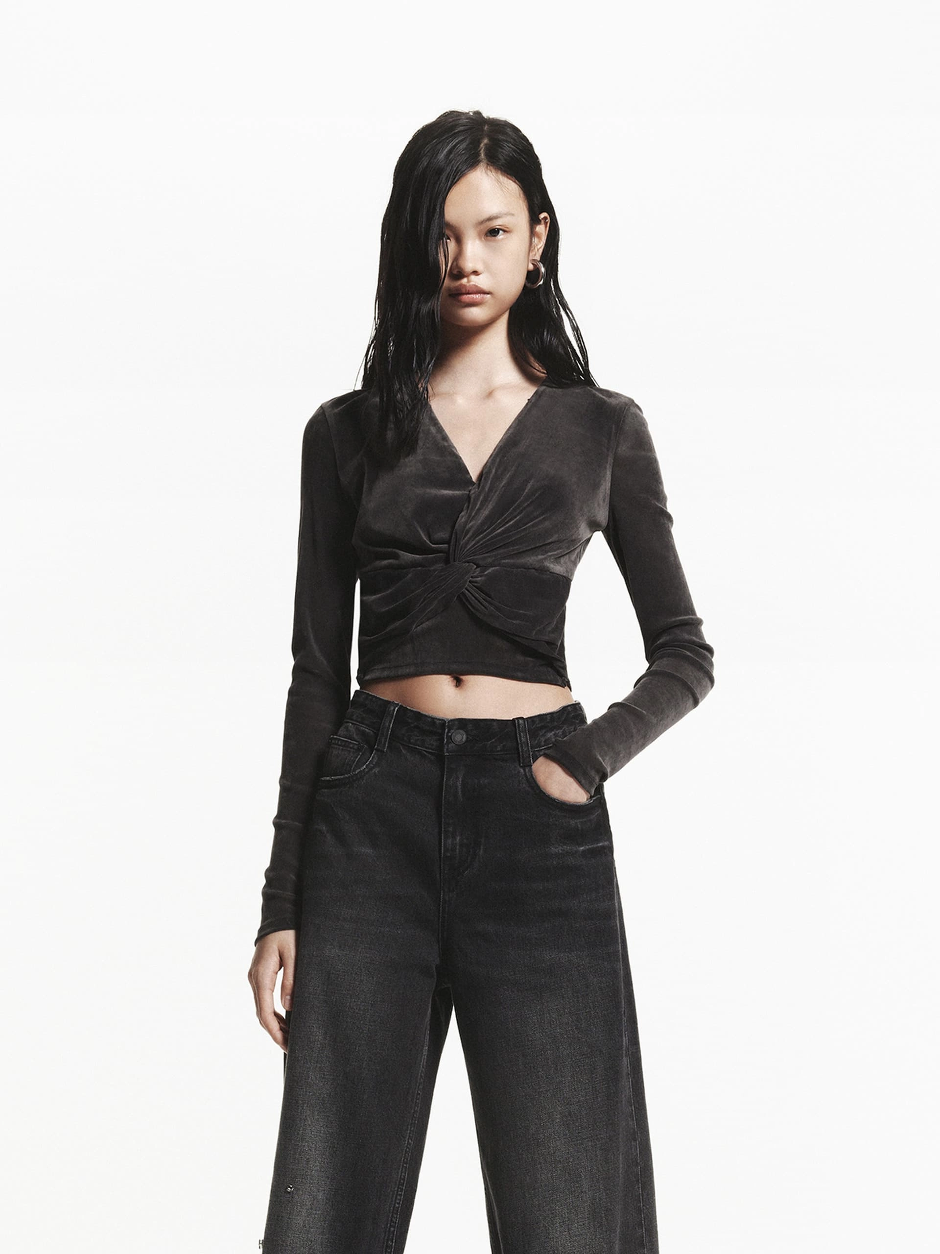 Front Twist Cropped Top Fray Resistant Edges