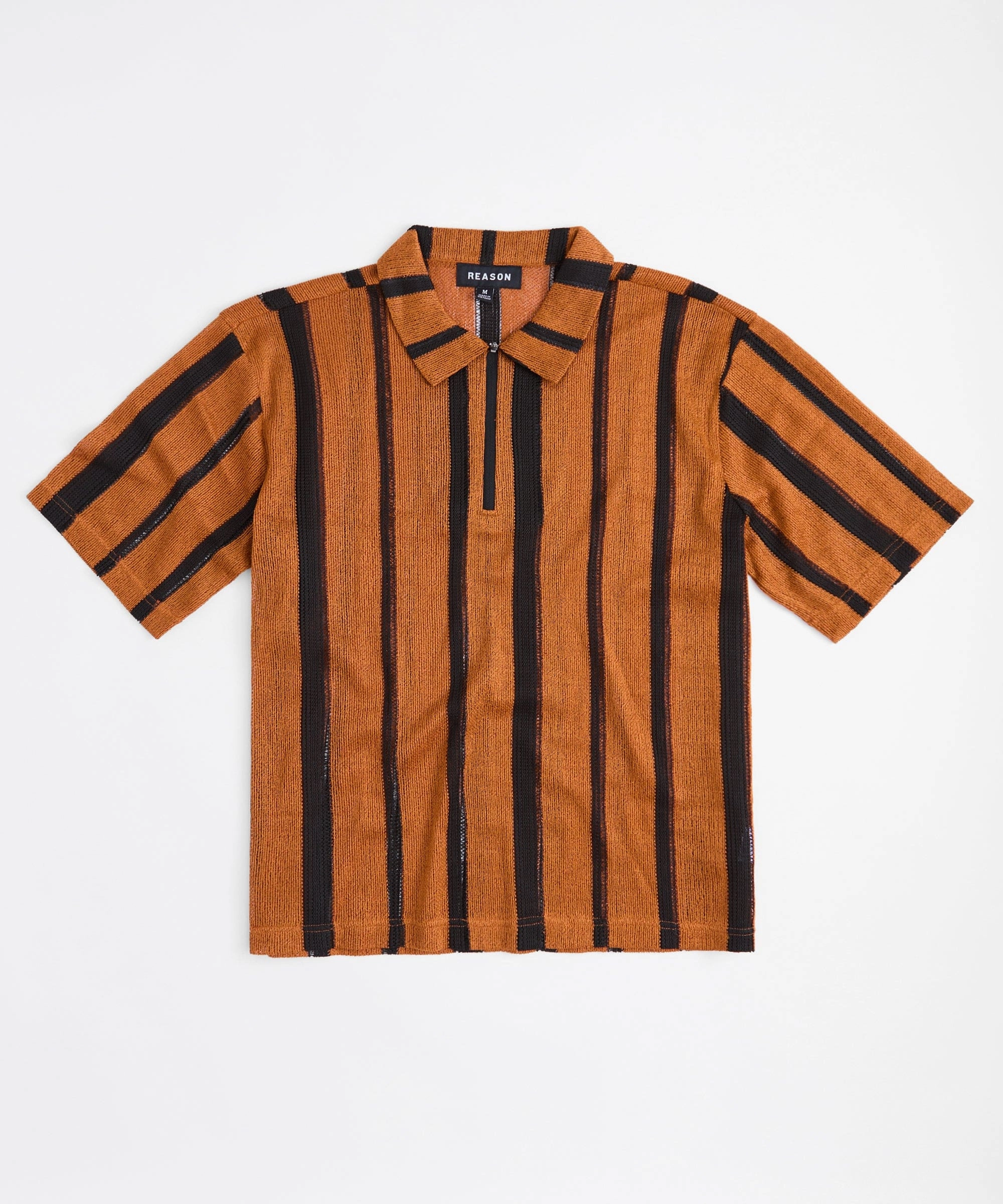 Textured Knit Shirt - Brown Light Reflective Printing Antibacterial Fabric