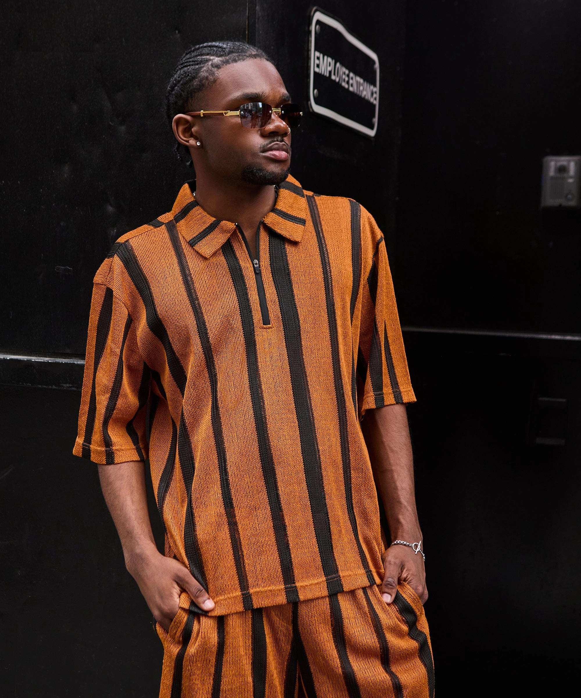 Textured Knit Shirt - Brown Quick Release Fasteners MultiFunctionalPockets
