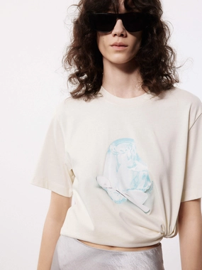 Casual Fit Daily Comfort Style Pudding Print Cotton T-shirt