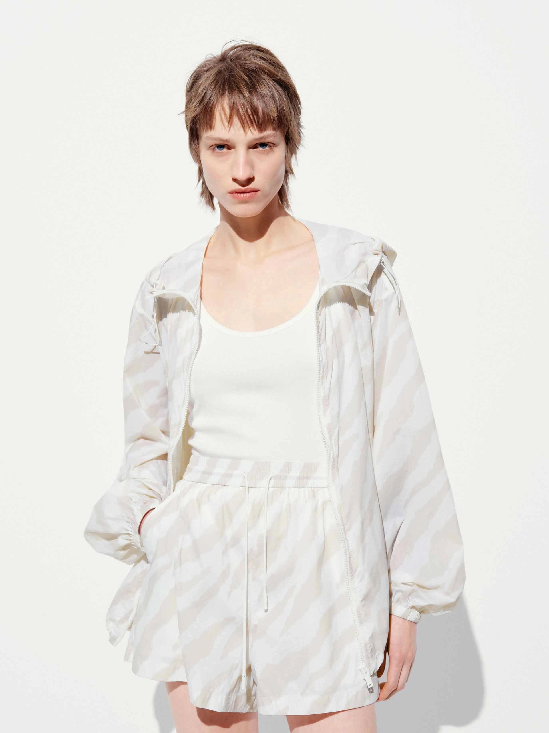Zebra Pattern Hooded Coat Logo Free Style Neutral Tone