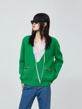 Deep V-neck Sweater Breathable Linen Blend