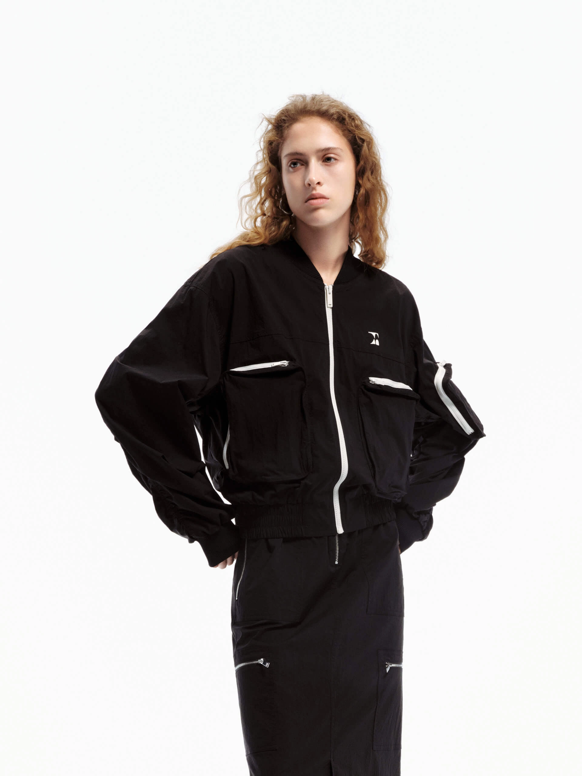 Elastic Binding Front Pocket Zipper Jacket