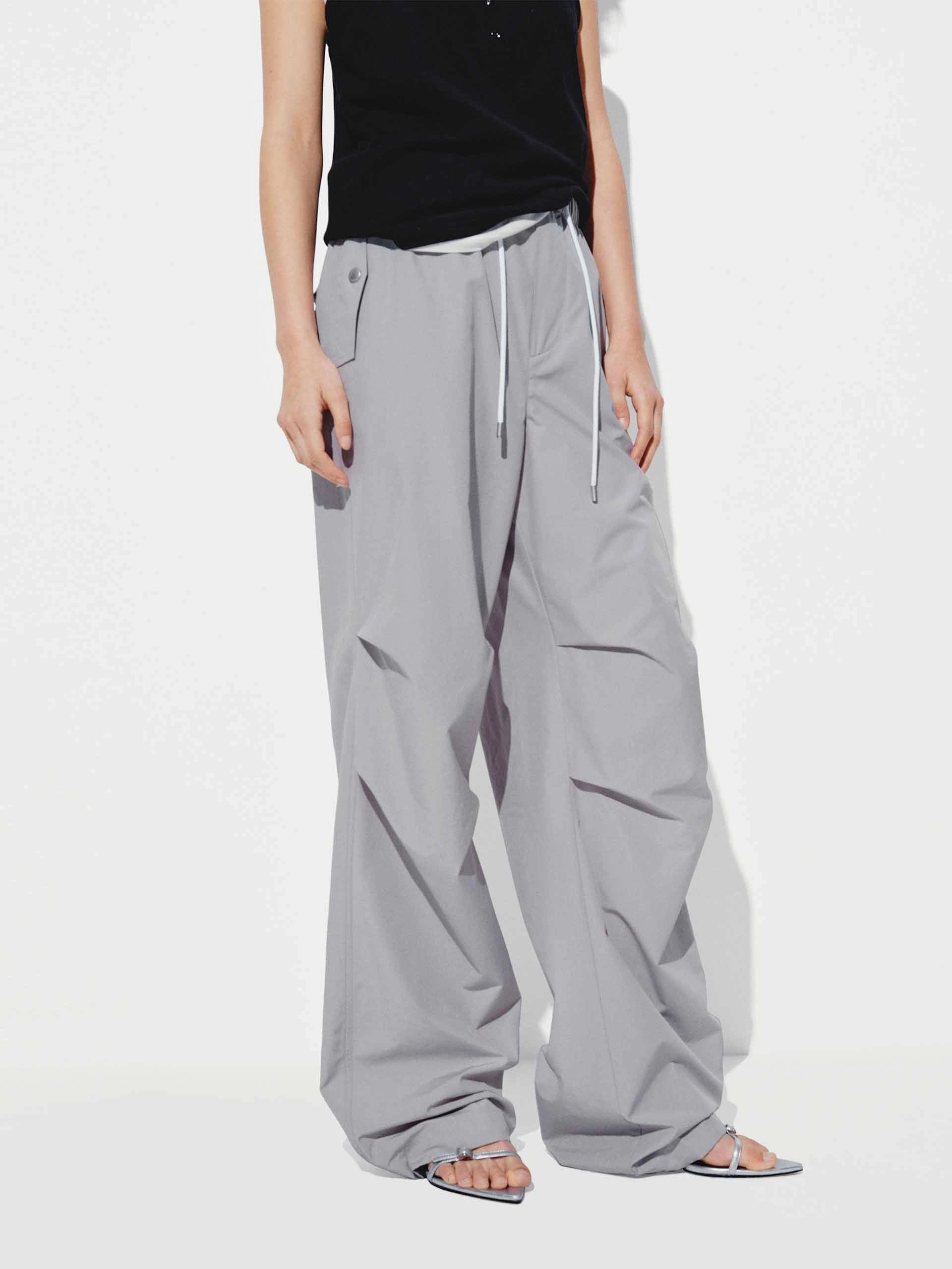 Pleated Drawstring Trousers Stretchable Waist