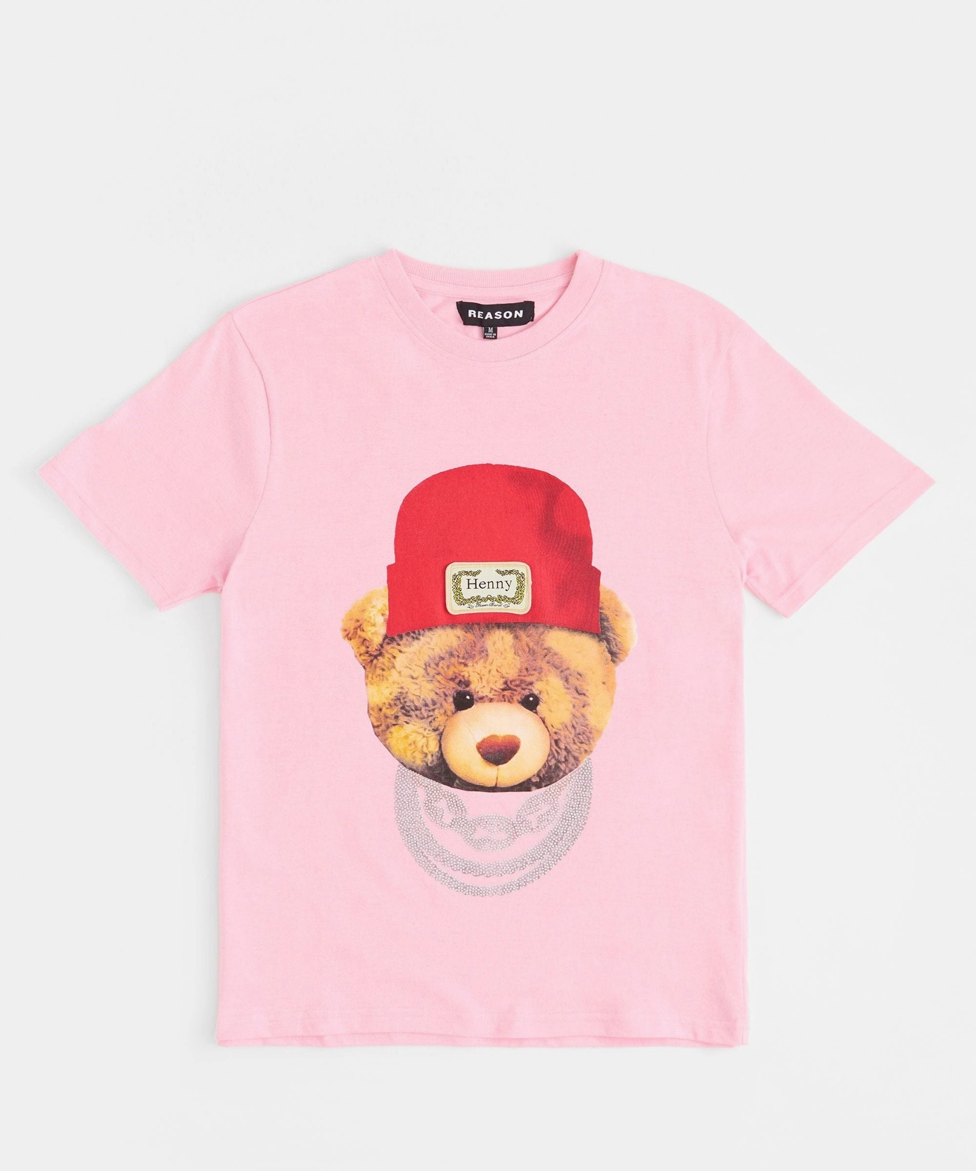 Trendy Sweater Teddy Rhinestone Short Sleeve Tee - Pink