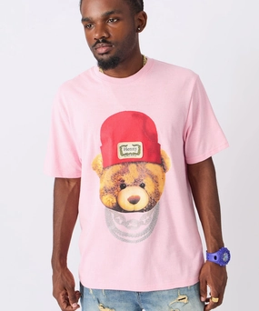Teddy Rhinestone Short Sleeve Tee - Pink ButtonFront