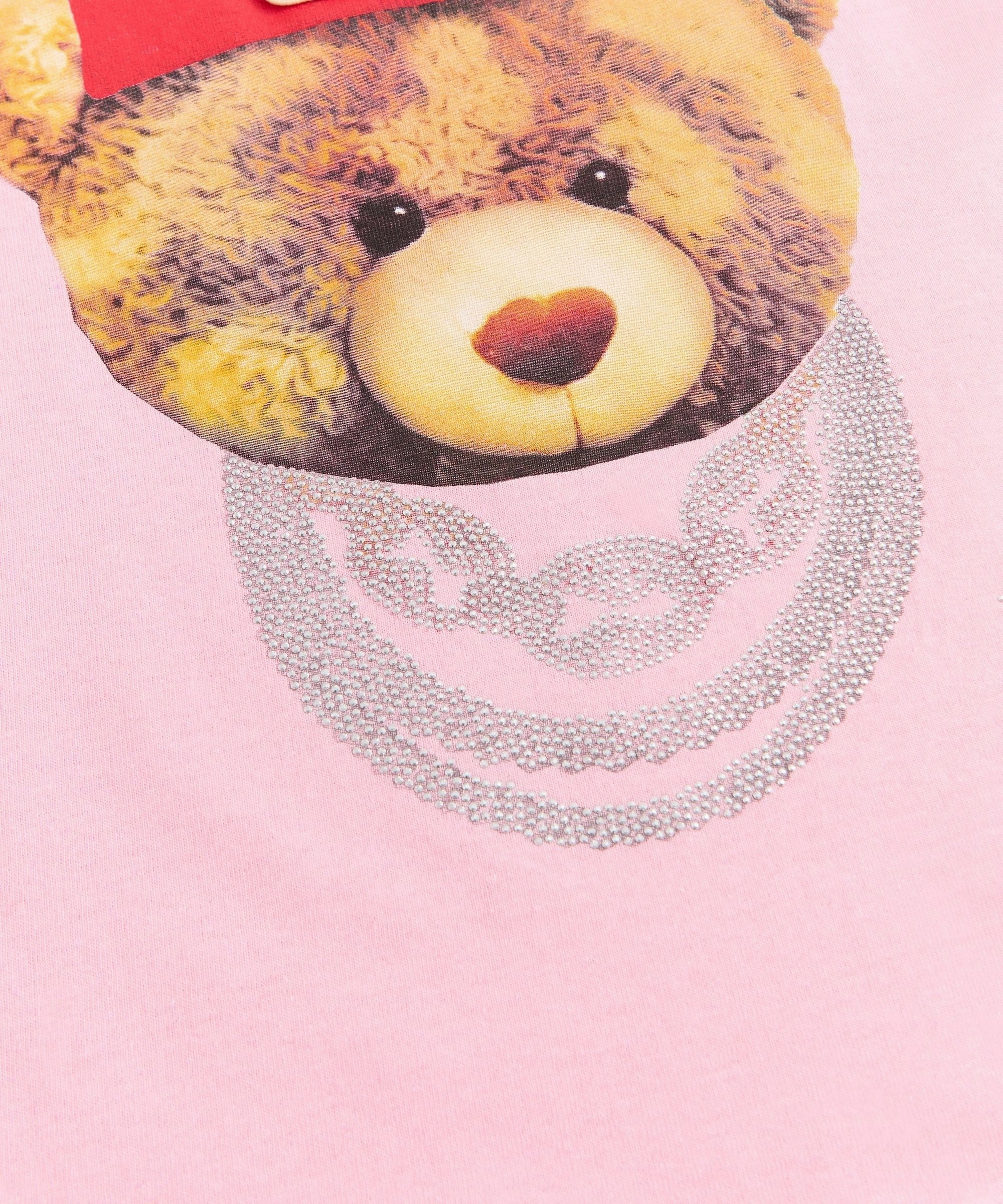 Teddy Rhinestone Short Sleeve Tee - Pink Tear Resistant Fiber Blend