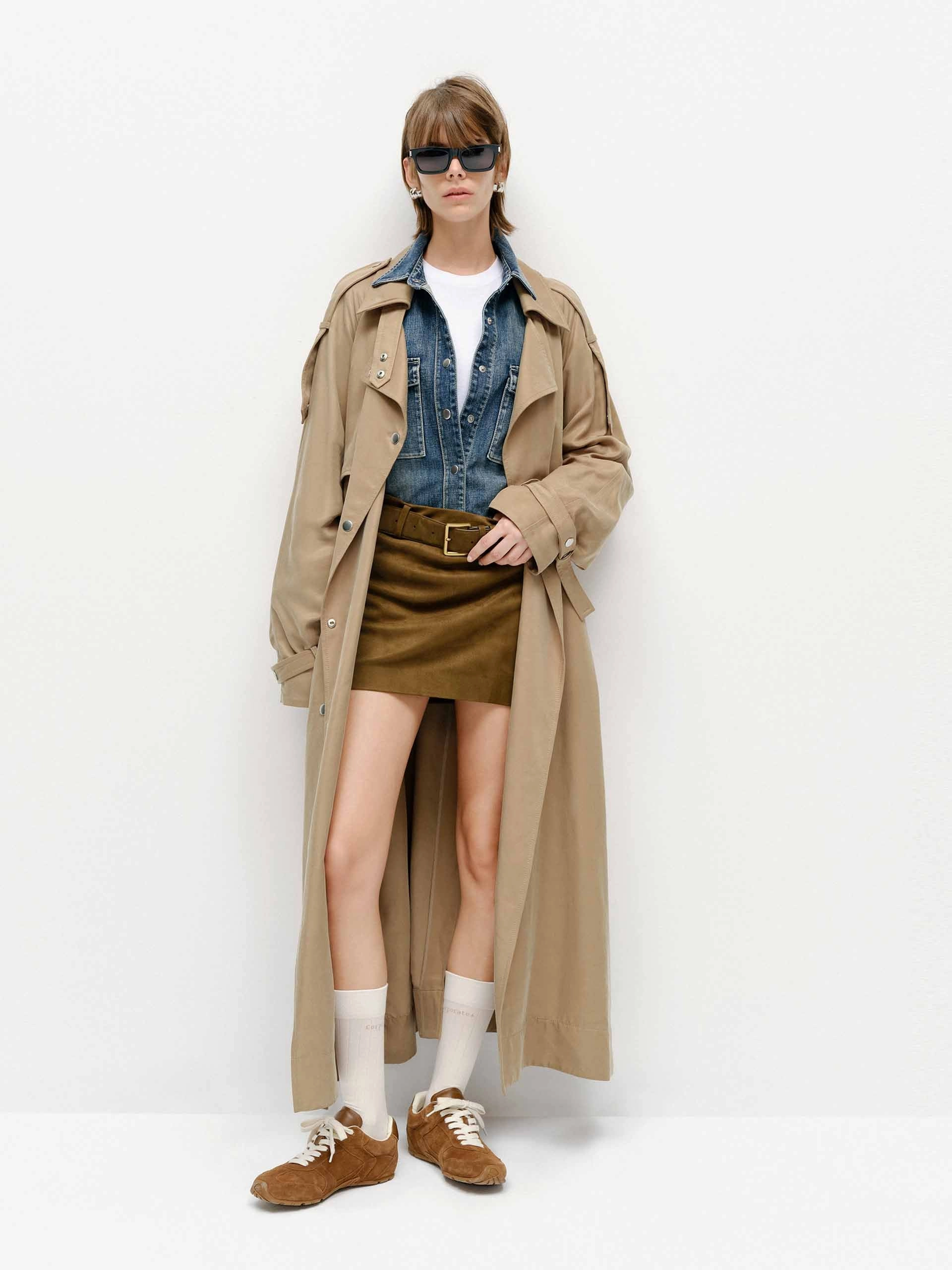 Belted Longline Trench Coat Non Restrictive Cut Holiday Trip