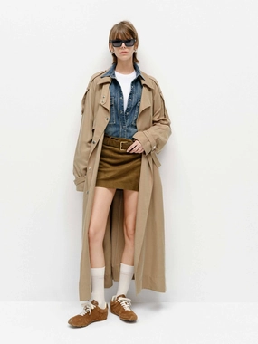 Belted Longline Trench Coat Non Restrictive Cut Holiday Trip